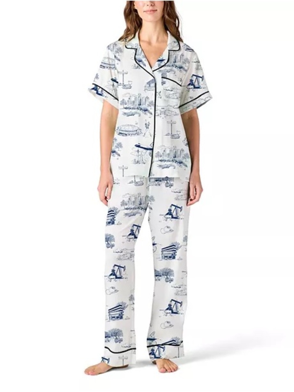 Katie Kime White & Navy Straight-Leg Printed Pajama Pants